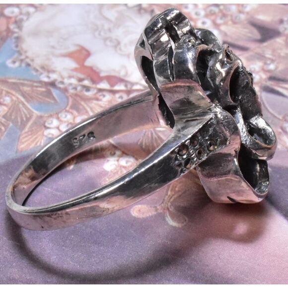 VTG 925 Sterling Silver Marcasite Art Deco Bow Ribbon Ring Approximate Size 8 - Picture 7 of 16
